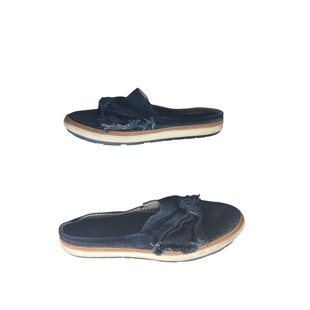 Baretraps‎ Vida Denim Mule Sneakers 7.5 Blue Bow Frayed Boho Casual Slip On